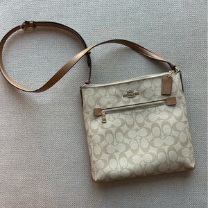 Coach Beige Crossbody Bag with Signature Pattern
